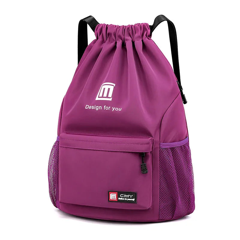Waterproof Oxford travel backpack in multiple colours with drawstring closure and shoulder straps
