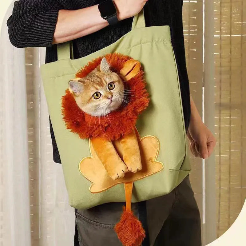 Canvas pet carrier backpack with cartoon pattern design for small dogs and cats