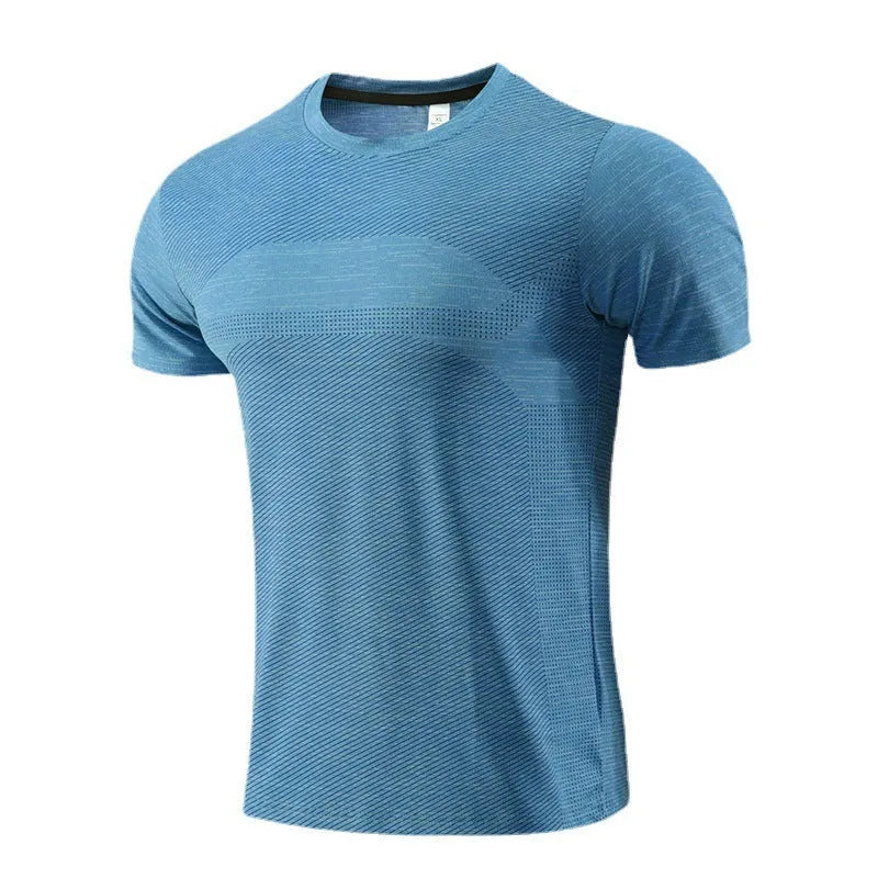 Men's polyester spandex running t-shirt in black colour with short sleeves for sports activities