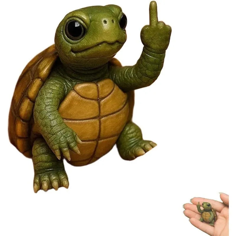 Mini resin animal doll holding up a middle finger, available in cat, dog, elephant, frog, cow, mouse, and turtle styles.