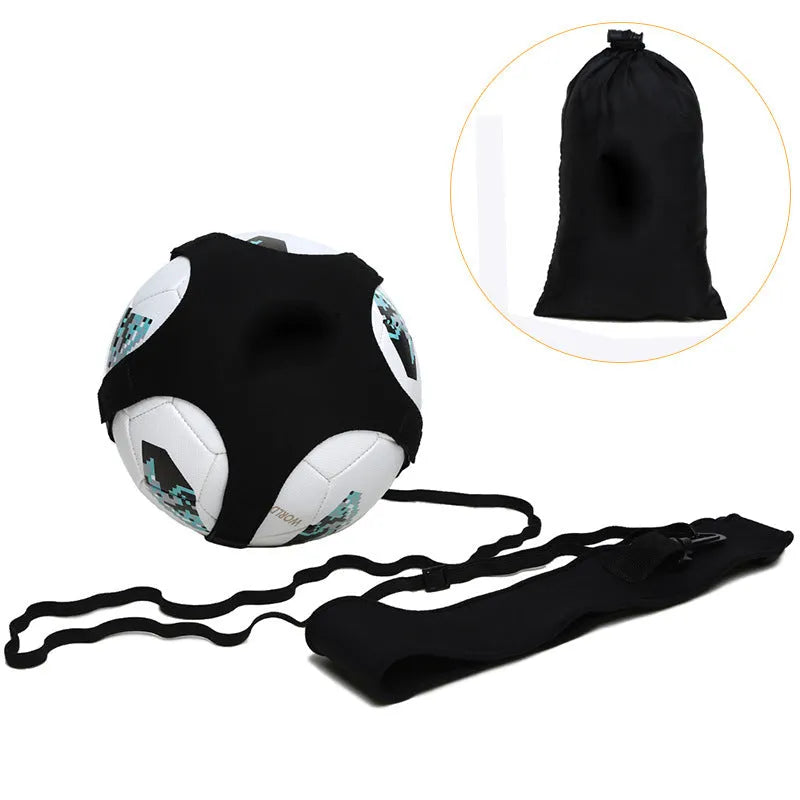 Black football juggling belt with rotating mechanism and 2 metre static length for foot skill training