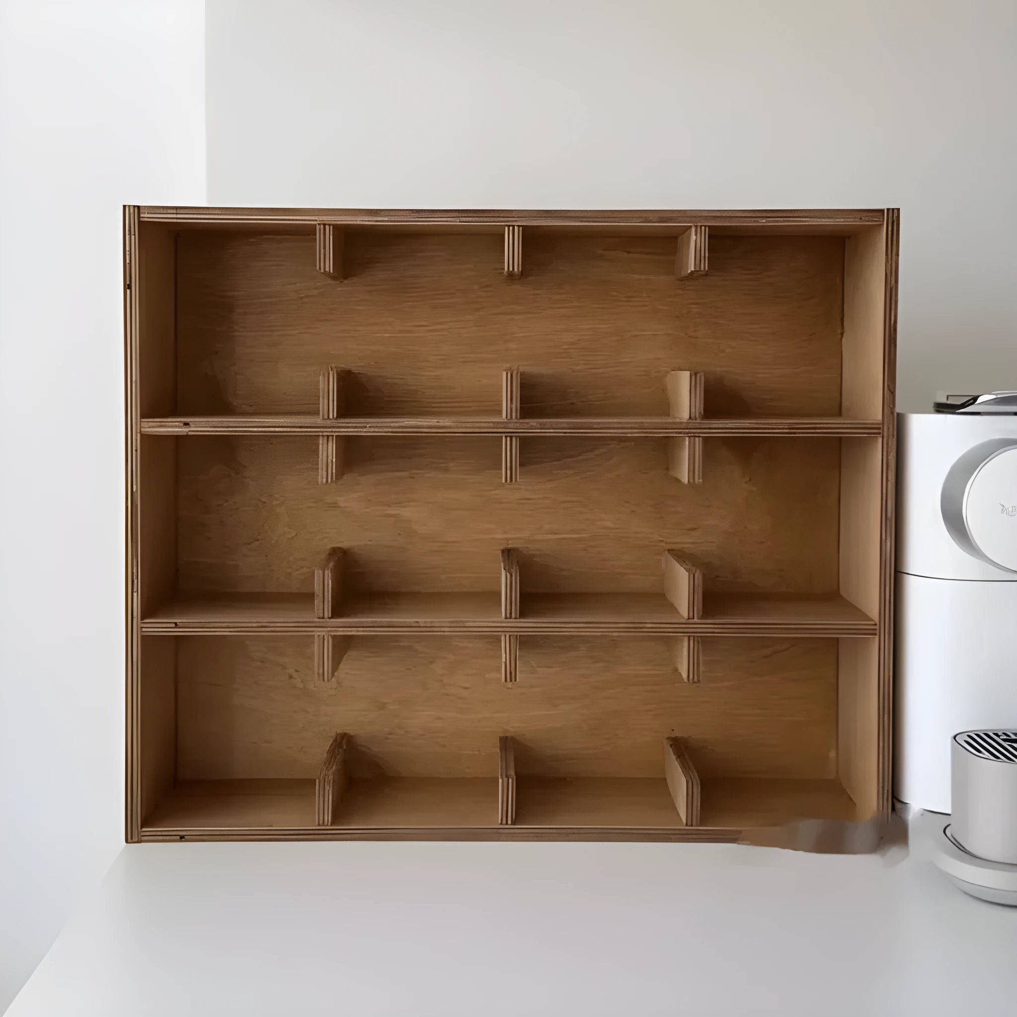 Solid birch wood multi-layer cup storage rack with square design and grid compartments