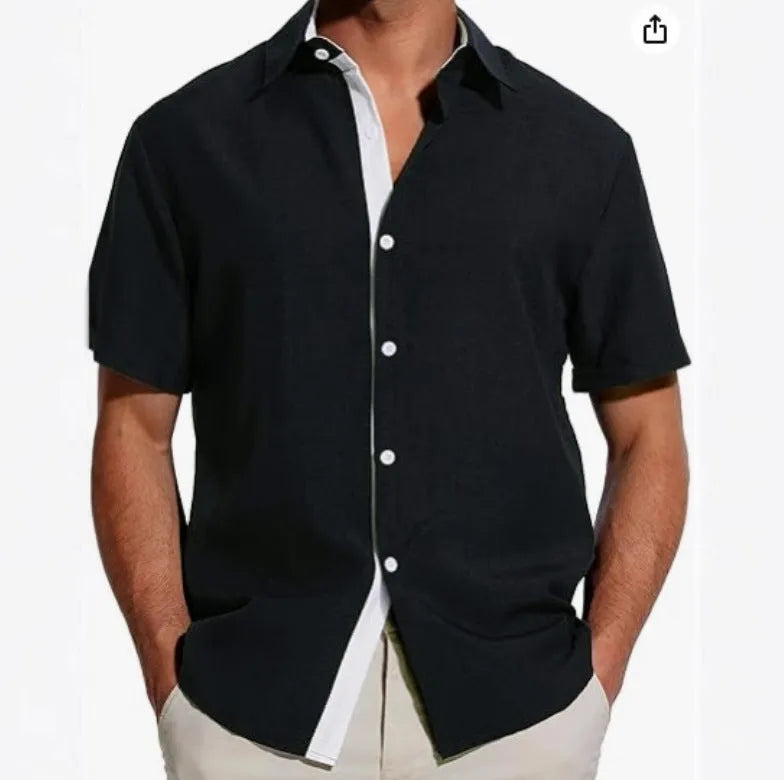 Men's grey short-sleeved shirt with floral print pattern, cardigan style.