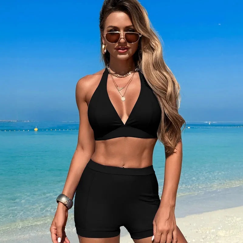 Women's nylon bikini swimsuit in black, royal blue, pink or purplish blue colours