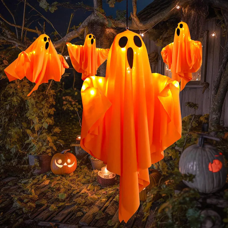 Luminous white ghost horror Halloween light with cloth construction and 4.5V button electronics