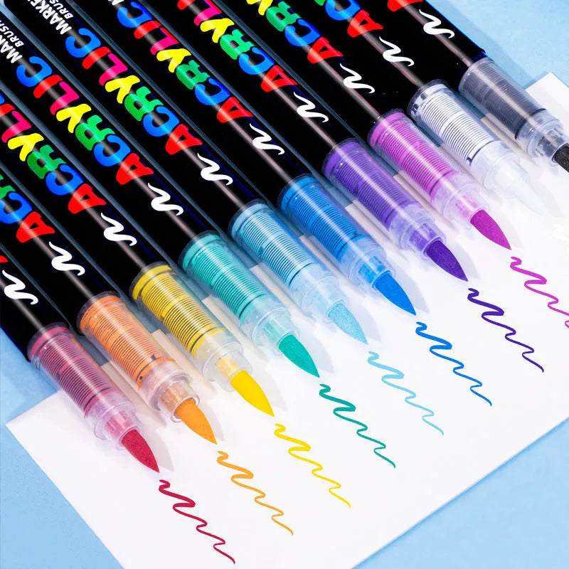 Set of straight liquid acrylic marker pens in multiple colours for art painting and graffiti projects