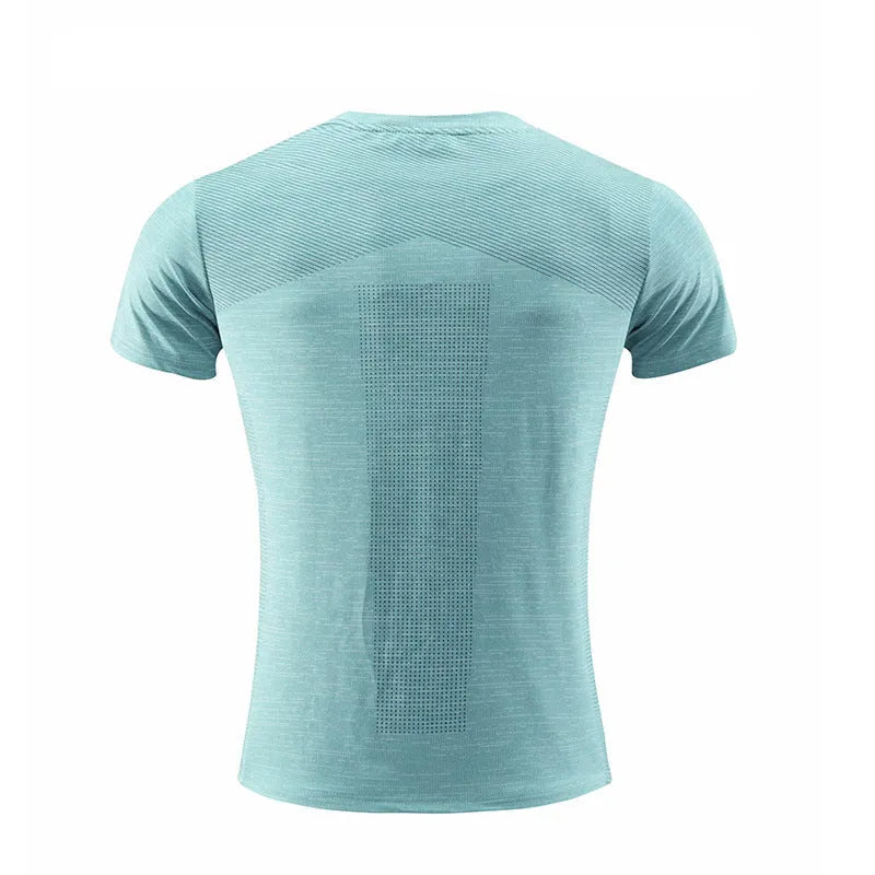 Men's polyester spandex running t-shirt in black colour with short sleeves for sports activities