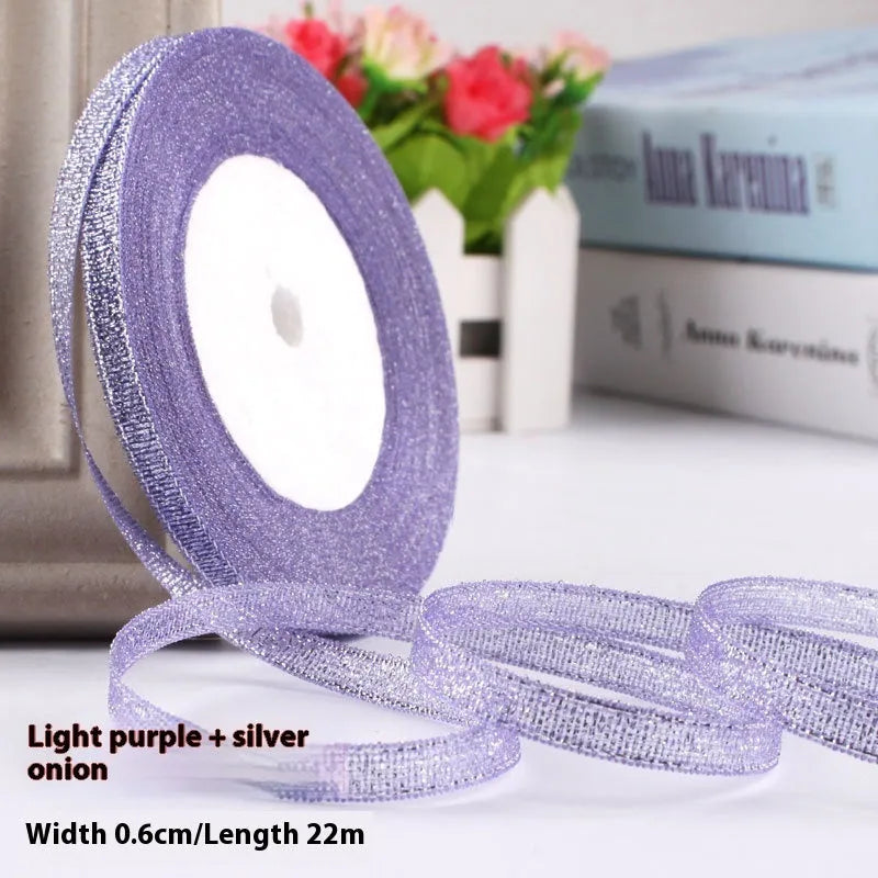 Roll of narrow 0.6cm wide polyester satin ribbon in a choice of colours, showing 22 metre length.