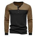 Men's long-sleeve Henley collar casual shirt in beaded twill polyester fabric