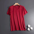 Men's ice silk short sleeve t-shirt in loose fit regular cut, shown in available colours black, white, navy blue, gray and wine red