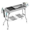 Stainless steel portable barbecue oven with charcoal stove and grilling accessories
