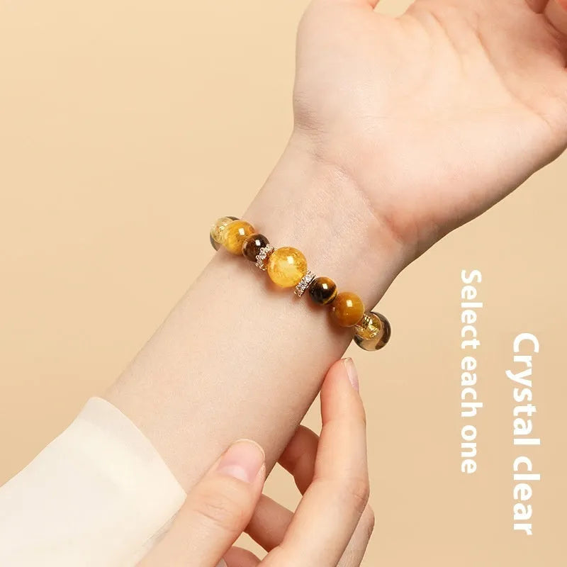 Lucky Jinba crystal tiger-eye bracelet with geometric pattern in natural yellow tower crystal