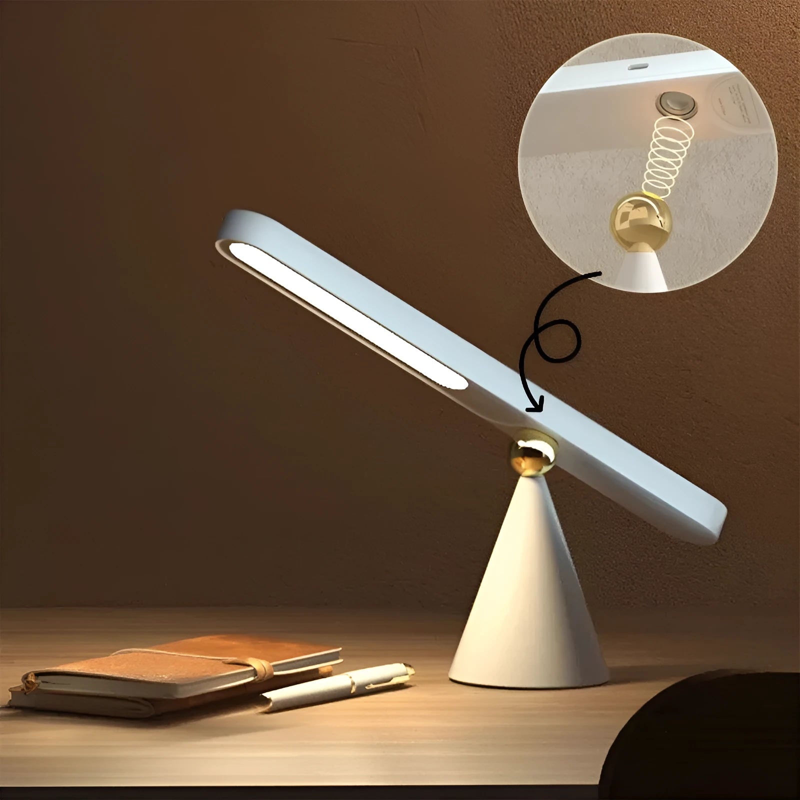 Geometric wireless table lamp with magnetic base in khaki colour
