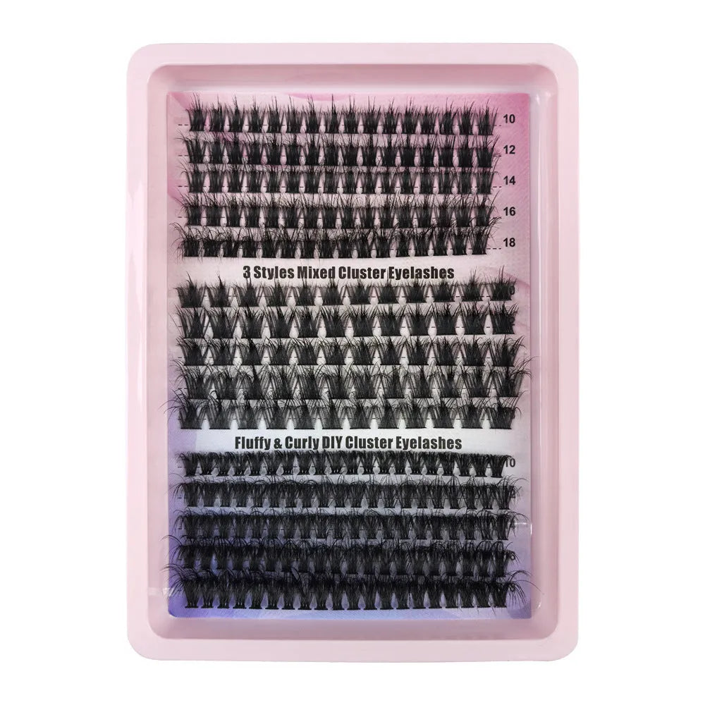 False eyelash mixed set with five design styles in storage case showing 30D to 120D density options