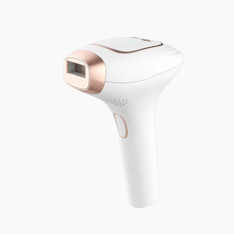 Pink and white three-in-one ice-sensing laser hair removal device with shaver and accessories