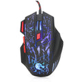 Black gaming mouse with luminous water crack pattern design, USB cable, and ergonomic shape