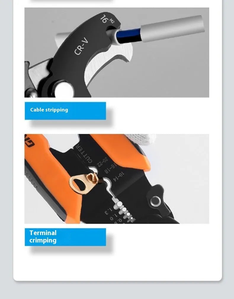 Fully automatic wire stripping pliers with high carbon steel blade and 45 steel body for electricians