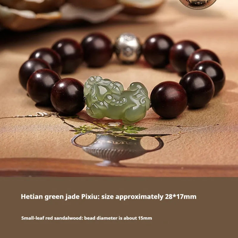 Hetian Jade bracelet with a black and red braided rope band and a central jade bead.