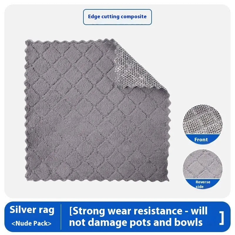 Silver wire microfiber cleaning rag for household pot and bowl washing in 20cm or 25cm square size