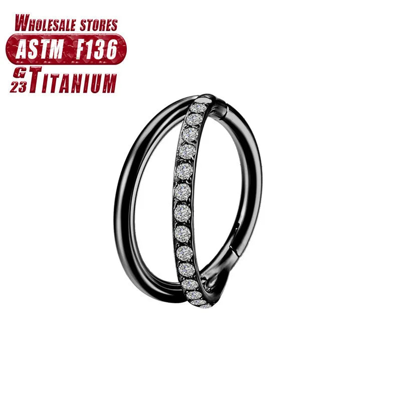 Titanium alloy fork nose ring for body piercing in silver colour on a grey background.
