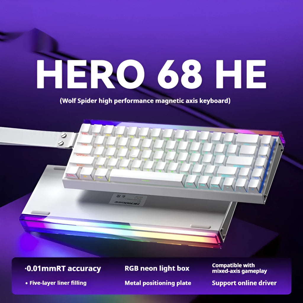 Wired magnetic axis mechanical keyboard with RGB lights in multiple colour and style options.