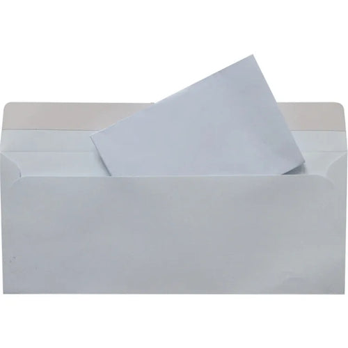 Blue anti-opening confidential envelope showing self-adhesive flap and 105mm by 240mm dimensions