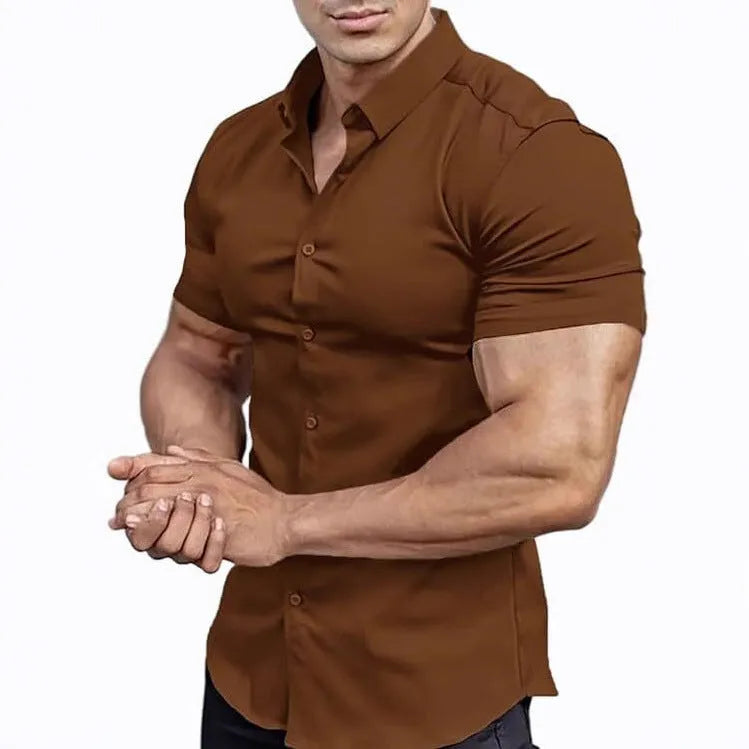 Men's short sleeve printed casual shirt in cardigan style with collar, available in multiple colours