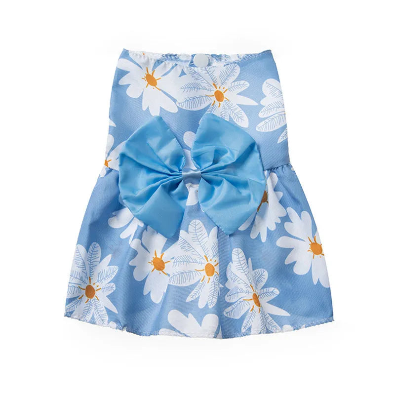 Orange bow floral butterfly pet dress with knot fastening on small dog