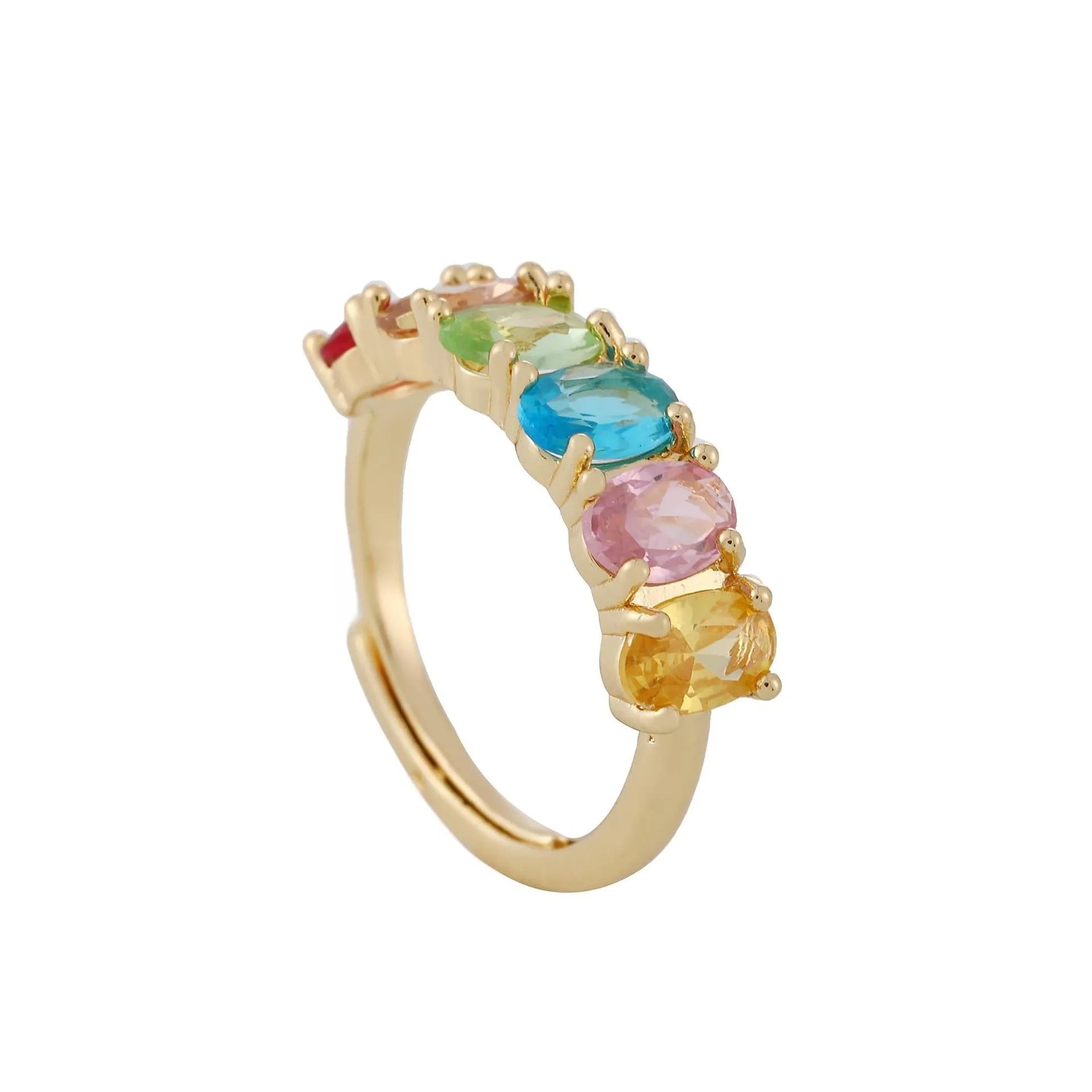 Adjustable women's copper zircon ring with gold electroplated finish in retro style