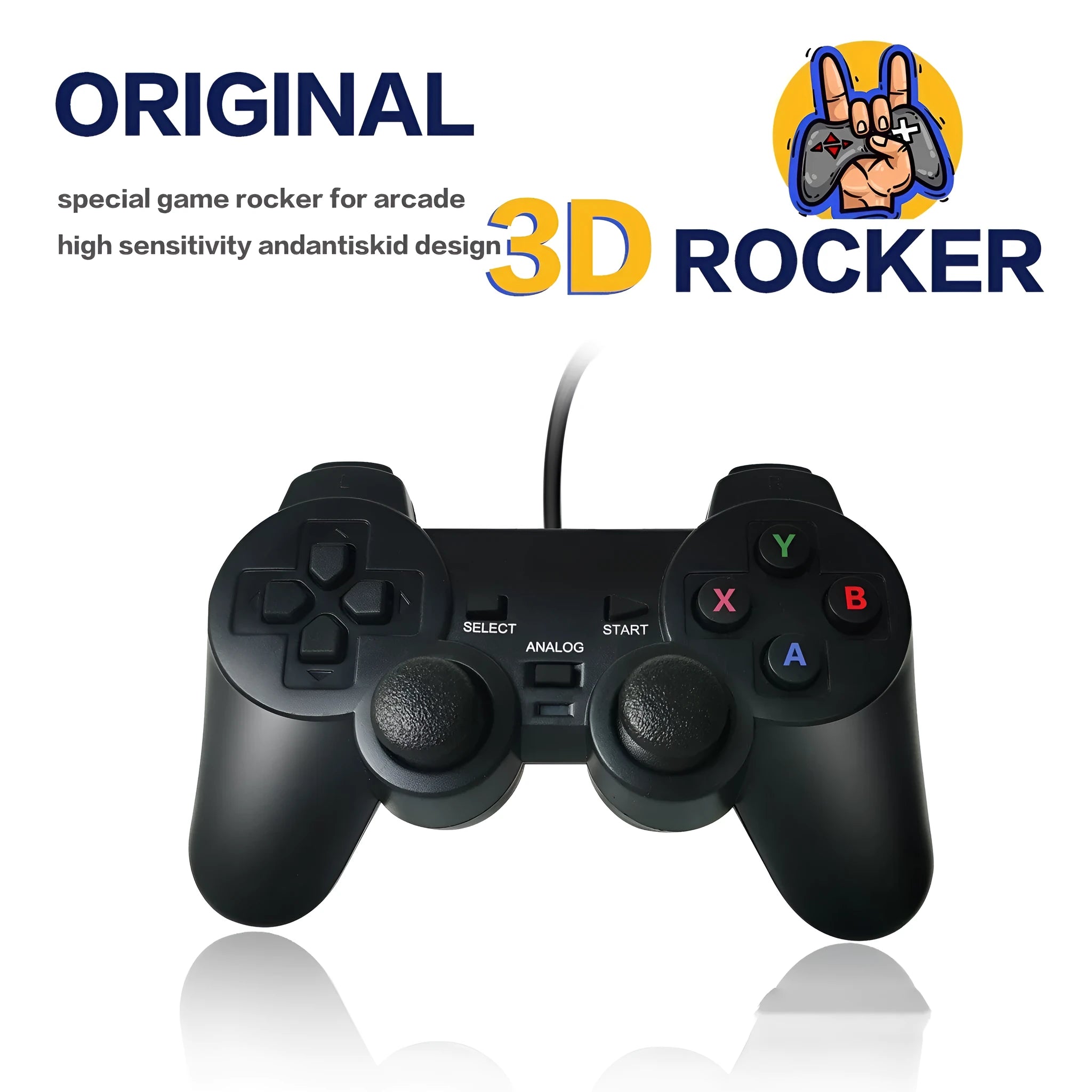 Black wired USB game controller body for Super ConsoleX and BoxArcade in SNES style