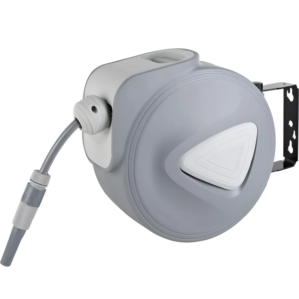 Automatic retractable hose reel with 10 metre PVC water pipe in compact collector unit for car washing