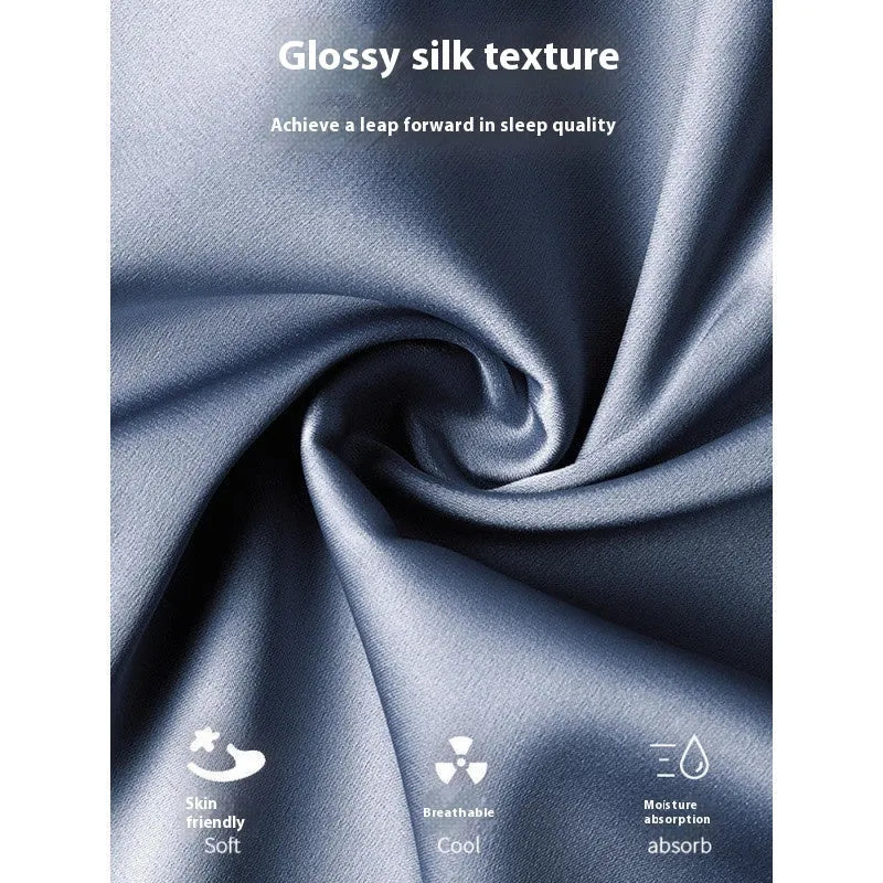 Men's ice silk three-piece homewear set showing long trousers, shorts, and top in thin lightweight fabric