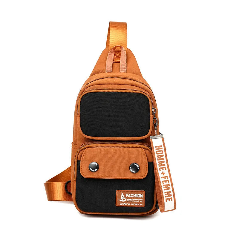 Outdoor leisure crossbody shoulder bag in nylon with multifunctional storage compartments