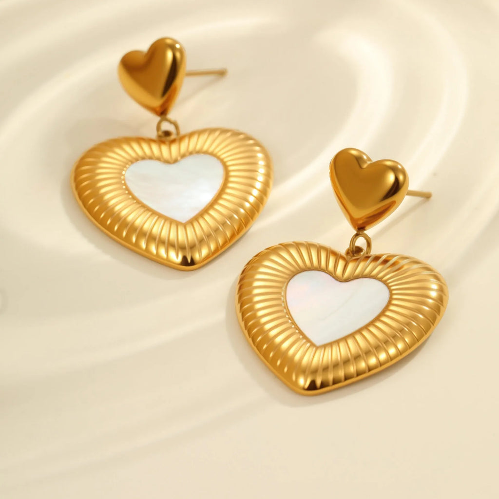 Gold electroplated stainless steel heart fritillary earrings with romantic design for women