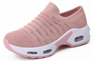 Plus size fly-knit socks shoes in multiple colours with stretch mesh upper and low heel