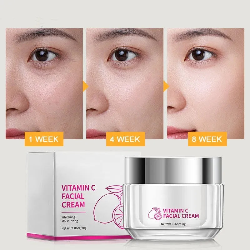 30g Vitamin C face cream in white 6x6x5.2cm tub with universal skin type labelling