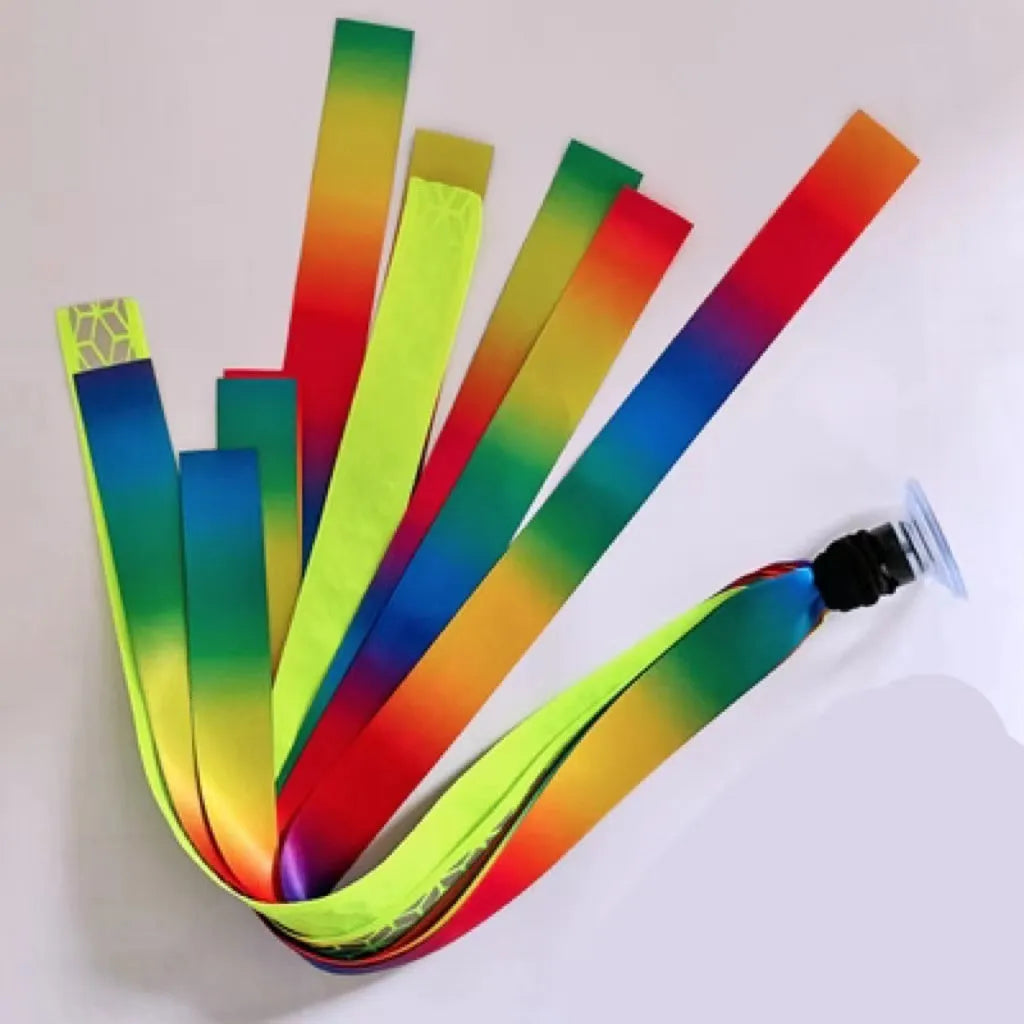 Children's decorative helmet streamer ribbon in multiple colours for roller skating and skiing safety gear.