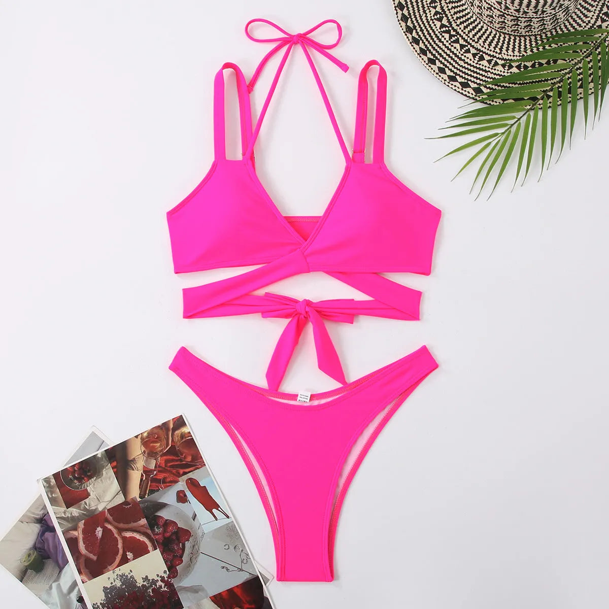 Women's solid colour strapless bikini swimsuit in black, blue, red, rose red, or white.