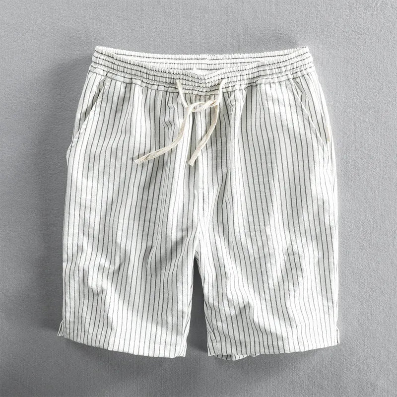 Men's striped casual shorts in loose straight-leg fit with elastic waistband.
