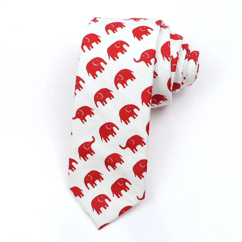 Korean-style narrow men's cotton bow tie with a printed cartoon pattern.