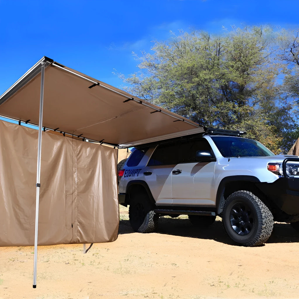 Black glue rainproof camping tent with aluminium alloy poles and Oxford cloth base in a two-bedroom layout.
