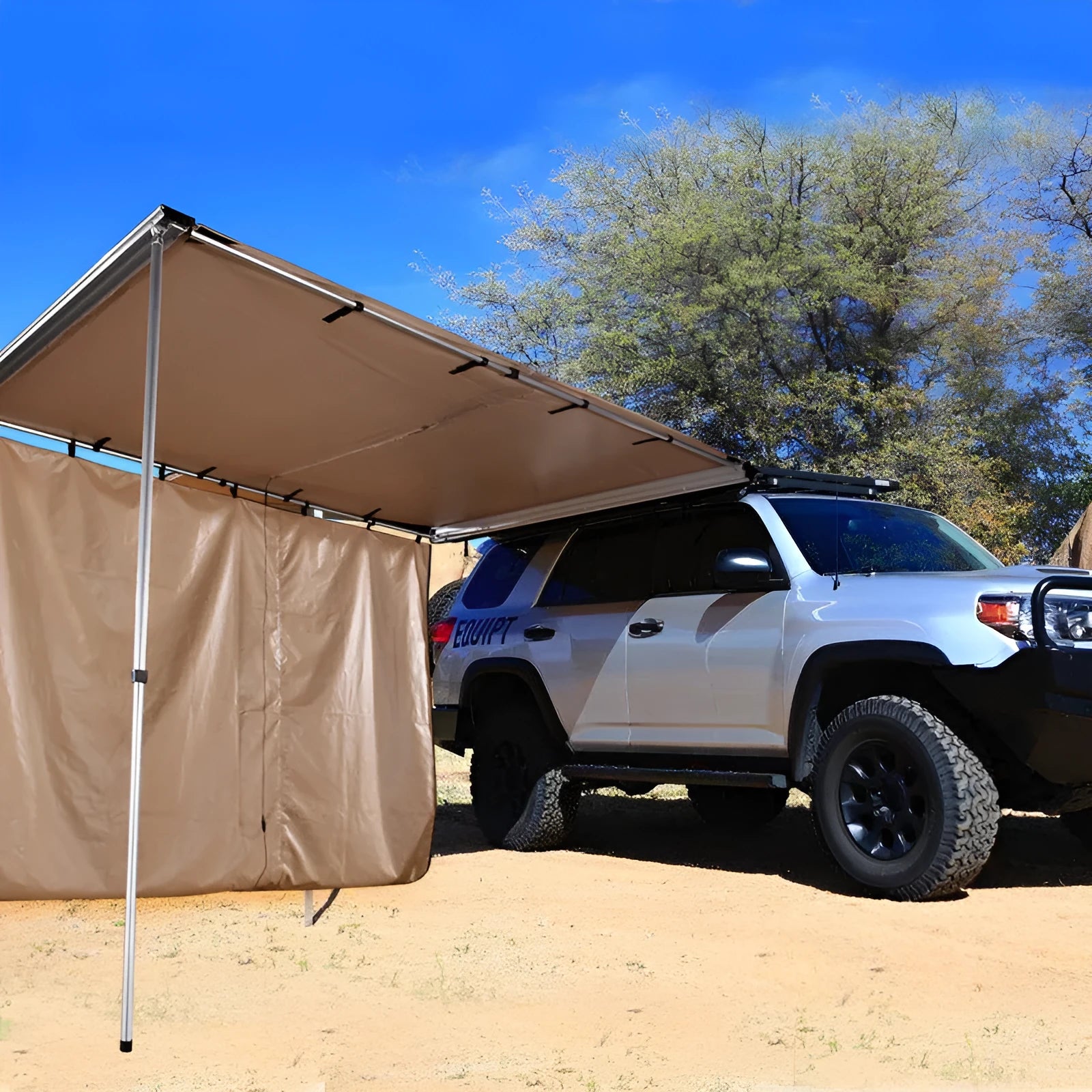 Black glue rainproof camping tent with aluminium alloy poles and Oxford cloth base in a two-bedroom layout.
