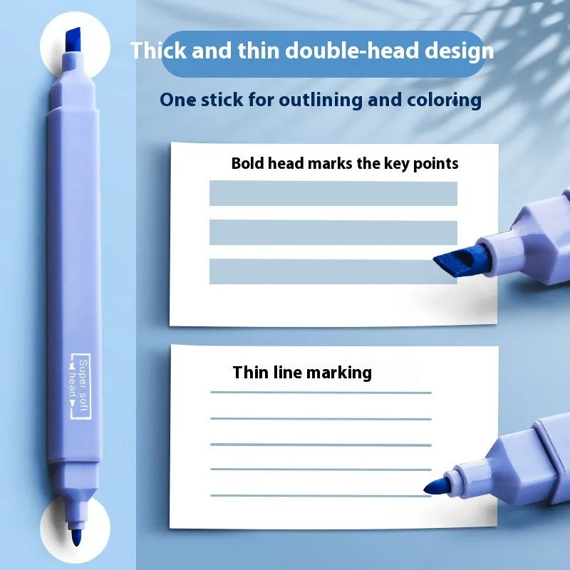 Double-headed fluorescent marking pens showing two different coloured tips on each pen