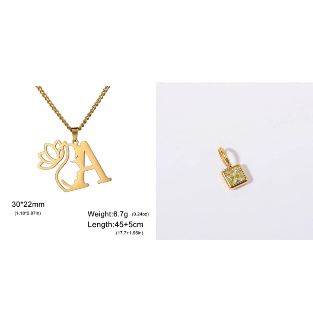 Stainless steel necklace with cross chain design and single letter pendant in gold or silver electroplated finish