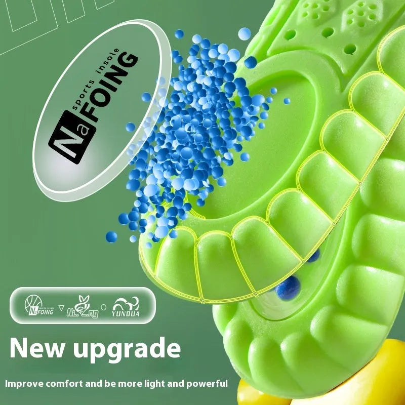 Green PU air cushion sports insoles with argy wormwood for shock absorption and breathability