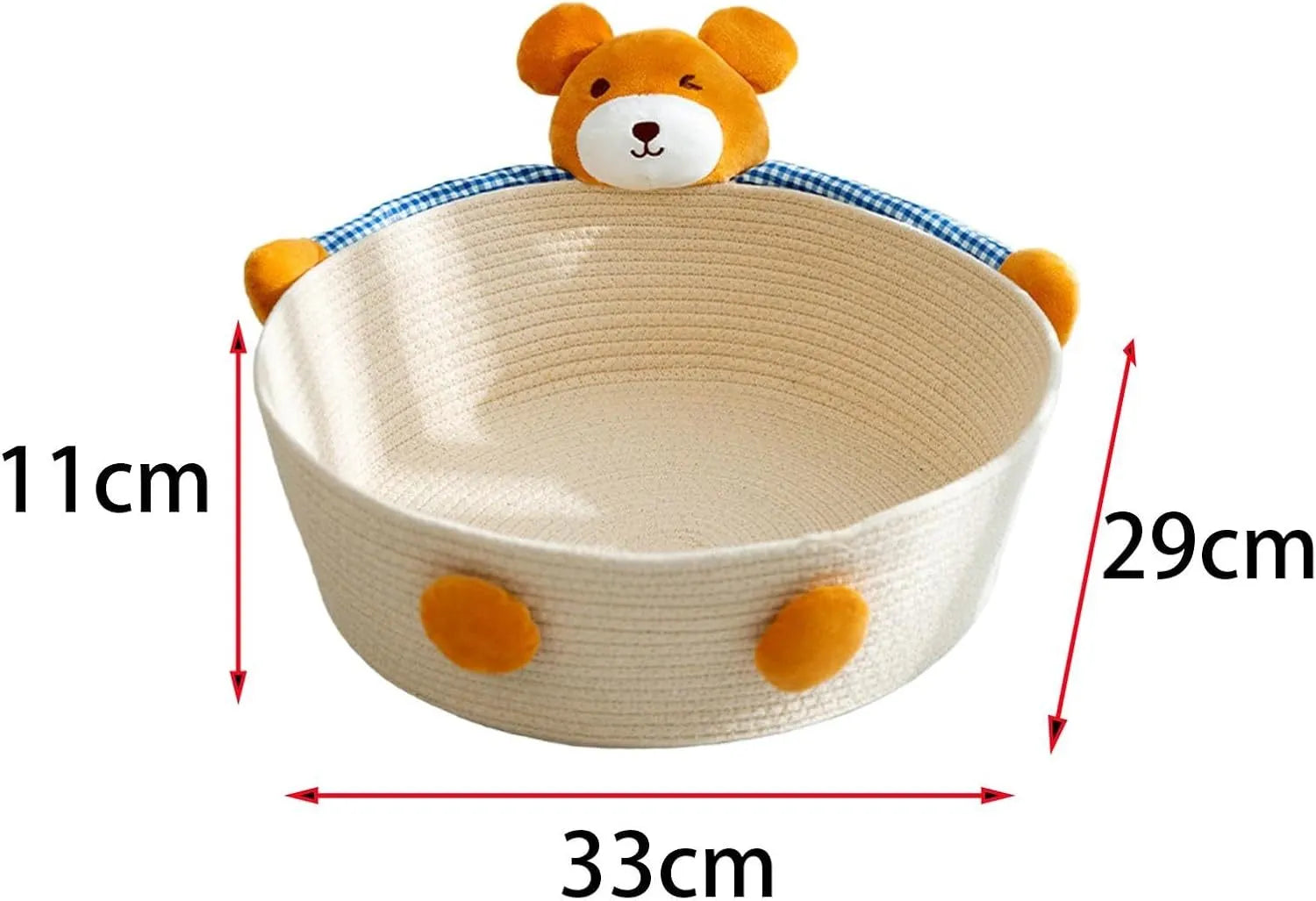 Woven cotton rope cat bed basket with scratching board in bear design for indoor furniture protection