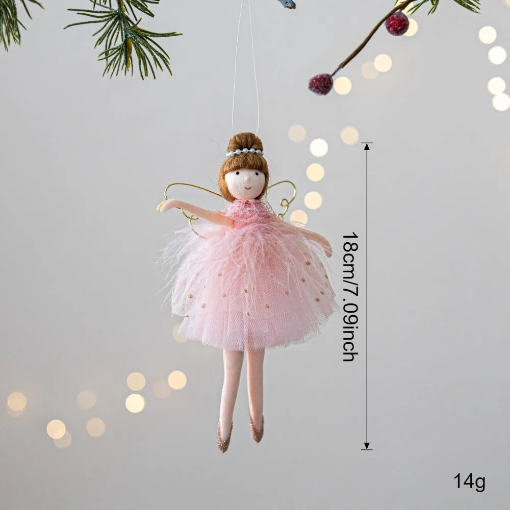 Pink and white cloth plush ballet angel doll ornament with modern minimalist design