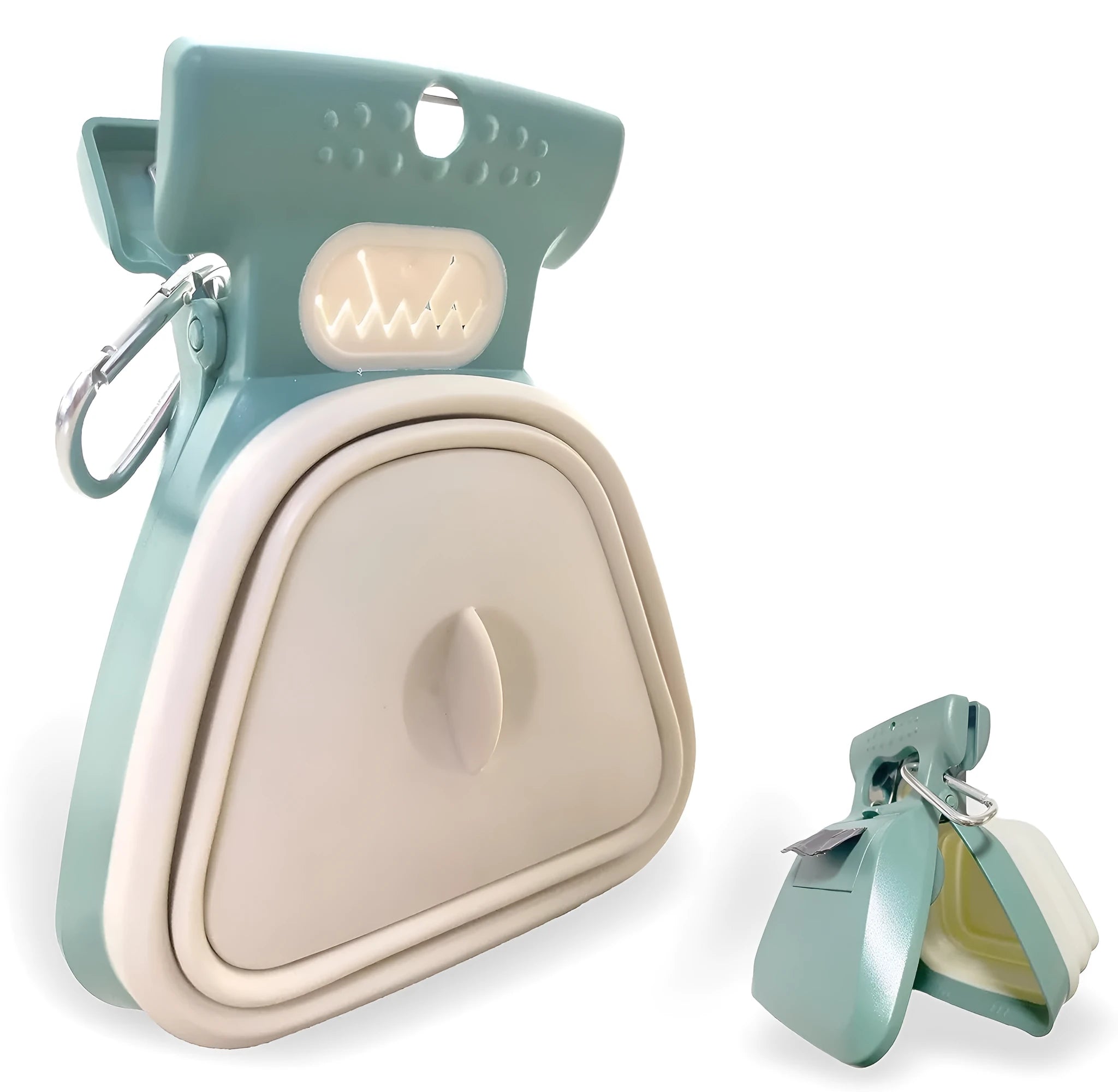 Portable pooper scooper with expandable waste compartment and carabiner clip attachment