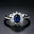 Blue moissanite women's copper ring with floral zirconium stone on a simple band, shown in three colour options.