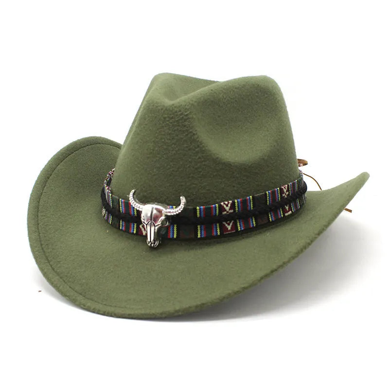 Western-style cowboy hat with bell crown in multiple colour options including army green, brown, and black